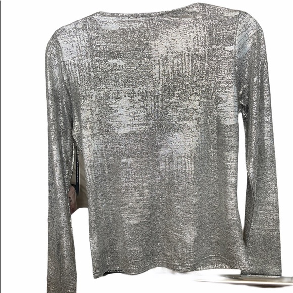 BEBE Glam Metallic Silver Long Sleeves Top Medium BNWT - Picture 4 of 5